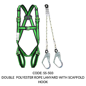FULL BODY HARNESS FALL ARREST CLASS A WITH 1.8M DOUBLE POLYESTER ROPE LANYARD WITH SCAFFOLD HOOK